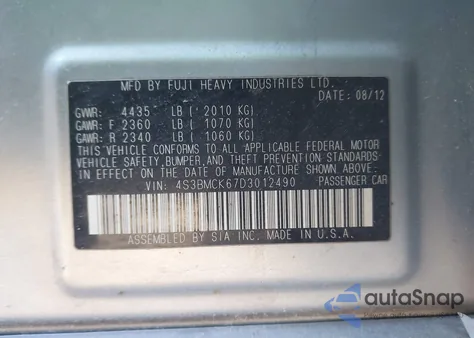 2013 Subaru Legacy 2.5I Limited из США, поврежденный, VIN 4S3BMCK67D3012490